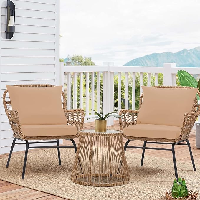 Outdoor Chair Cushions 4 Set, 19 x 19 x 4IN, Patio Deep Seat Cushion for Patio Furniture, Waterproof & Fade Resistant Thick Deep Seating Pads for Outside Wicker Ratten Chair Sofa Couch,Beige