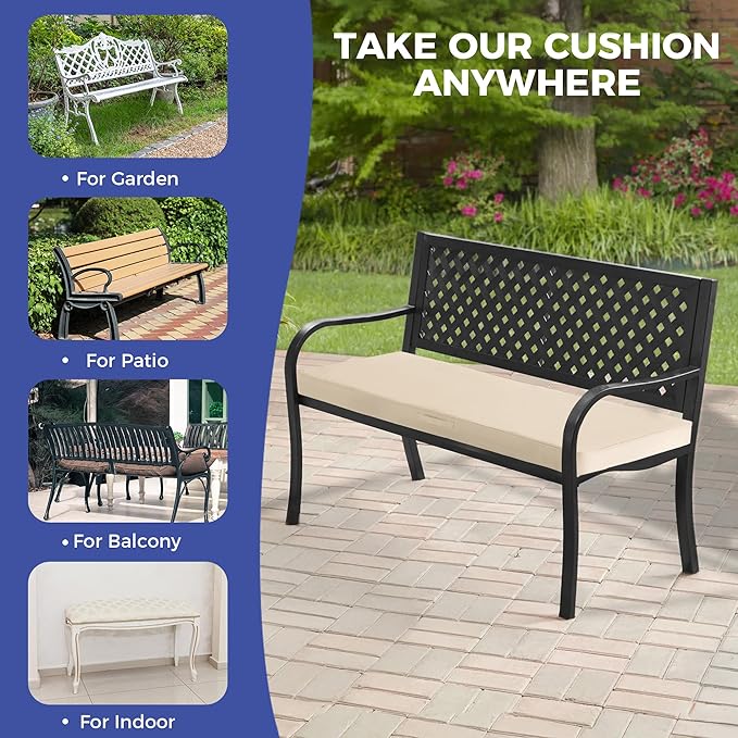 Outdoor Bench Cushions for Outdoor Furniture, 42x18x3 Inch, Waterproof Bench Pillow, Fade Resistant Long Bench Seat Pads for Garden, Indoor, Porch Swing, Beige