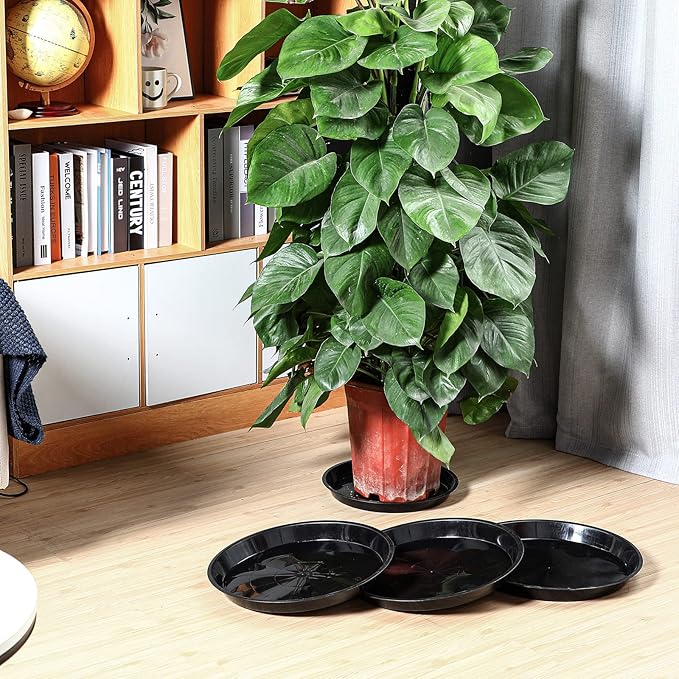 Sawysine 30 Pack Plastic Plant Saucer Round Drip Trays Black Flower Pot Saucers Thick Plant Dish Sturdy Water Tray Heavy Drainage Potted Container for Indoor Outdoor Garden (12 Inches)
