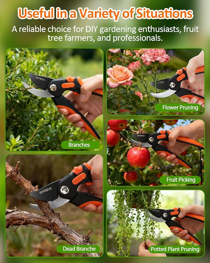 8" Pruning Shears for Gardening, Professional Japanese SK5 Steel Garden Scissors with Teflon Coating, Adjustable 25mm Cutting Range, Safety Lock, Ideal for Branches, Flowers & Bonsai