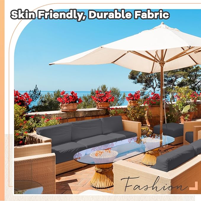 Patelai 14 Piece Outdoor Furniture Replacement Cushions Fits 6 Seat Patio Sectional Cushions Set Waterproof Couch Replacement Sofa Liner Cover for Porch Garden Balcony(Dark Grey)