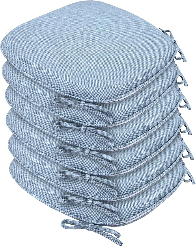SleepMan Outdoor 17"x16" Chair Cushions with Ties Set of 6, Water Resistant All Weather U-Shape Seat Pads for Patio Garden Furniture Indoor Fade Resistant Patio Cushions (Light Blue)