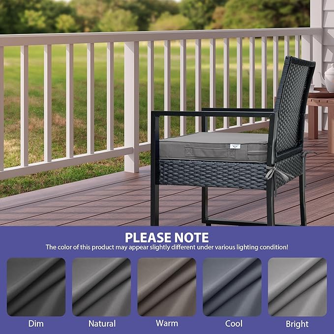 Outdoor Chair Cushions Set of 4,Waterproof Outdoor Seat Cushions for Patio Furniture,Patio Chair Cushion with Handle and Ties, Square Out Door Chair Pads,17" x 16" x 2", Dark Grey