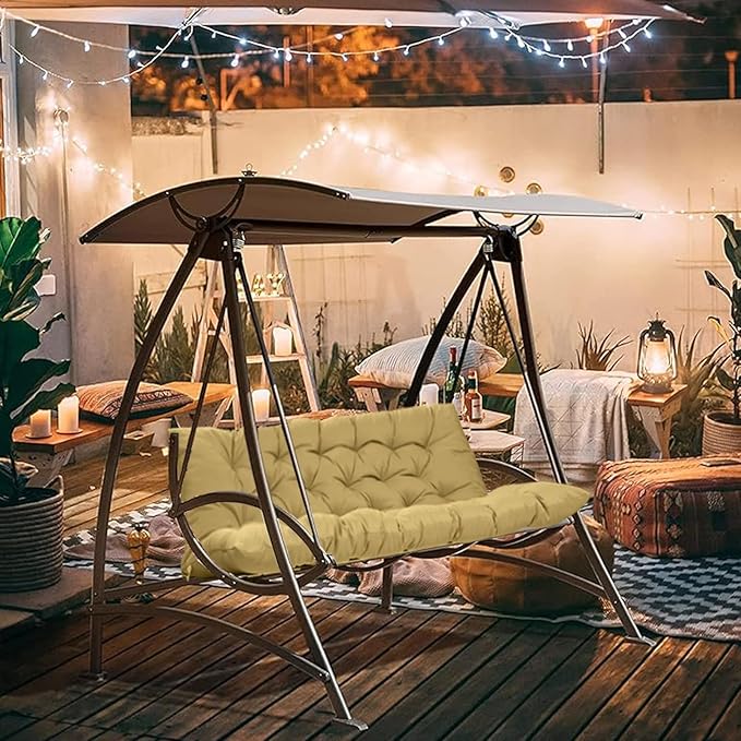 2-3 Seat Swing Replacement Cushion, Outdoor Bench Cushions with Backrest Thicken 4", Patio Furniture Garden Porch Loveseat Glider Pad Anti-Fading Waterproof (Light Yellow, 40x47in)