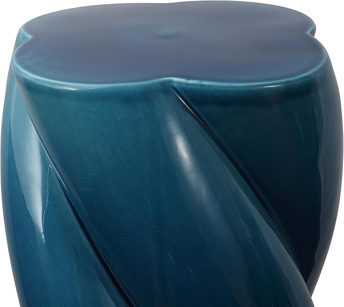 JONATHAN Y TBL1036C Yves 18" Modern Minimalist Rope Twist Ceramic Indoor-Outdoor Garden Stool, Bohemian, Coastal, Cottage, Traditional, Spill-Proof, Living Room, Garden Room, Cracked Blue
