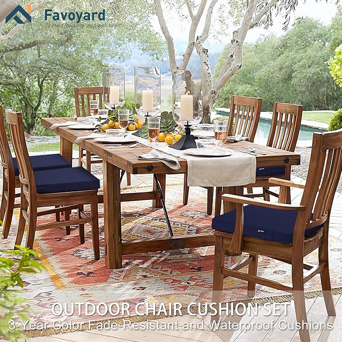 Favoyard Outdoor Chair Cushions 19"W x 19"D x 2"T Set of 4 Patio Chairs Cushions 3-Year Fade Resistant & Waterproof Cushions for Outdoor Furniture with Hidden Zipper, Attach Straps for Dining Chairs