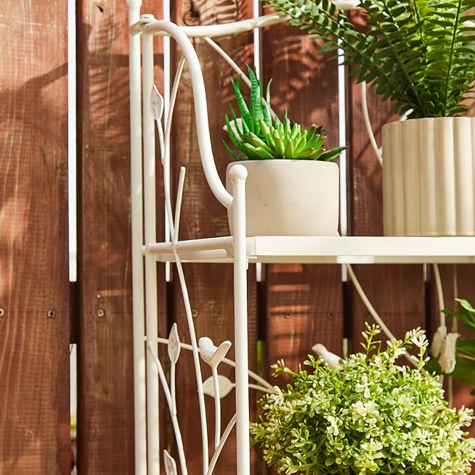 Glitzhome 52" H Rectangular Metal Rack 4 Tier Plant Stand Multiple Holder Shelf for Indoor Outdoor Garden, White