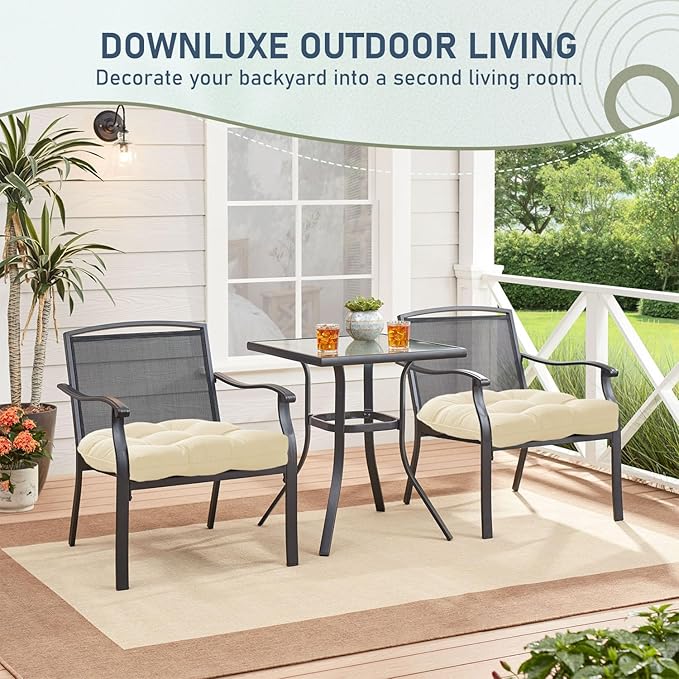 downluxe Outdoor Chair Cushions Set of 2 for Patio Furniture, Waterproof Tufted Overstuffed Patio Furniture Cushions, Thick Outdoor Seat Cushion, 19" X 19" X 5", Beige