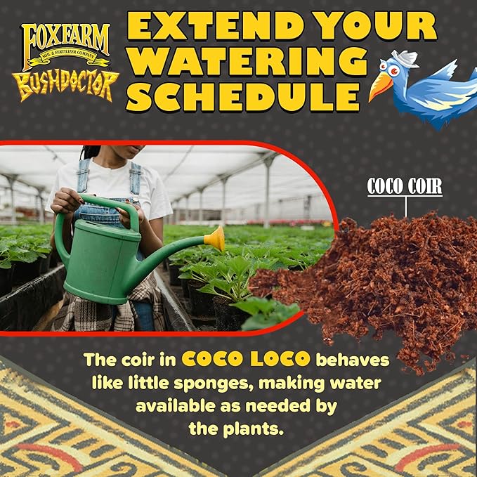 FoxFarm Bush Doctor Coco Loco Potting Mix, 2cu ft - Extends Your Watering Schedule, Triple-Washed to Reduce Salt Content - Perfect for Cultivating Healthy Plants