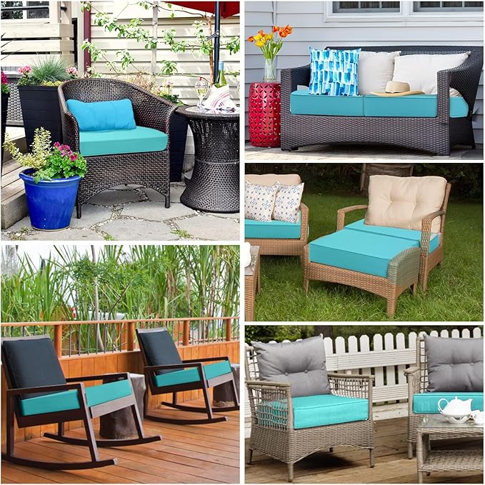 Patio Chair Cushion 20 inch Square Waterproof Outdoor Seat Cushions for Patio Furniture Color Fastness Garden Sofa Couch Chair Pads with Handle and Straps, 2 Pack Blue