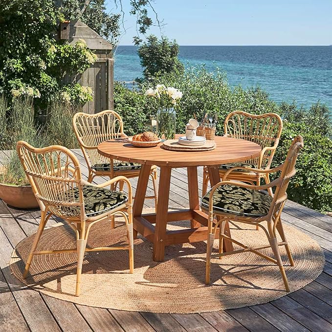 Outdoor 16"x17" Chair Pads Set of 4, Water Resistant Patio Chair Cushions with Ties, Seat Cushions for Home Garden Furniture Decoration, Jacobean Black