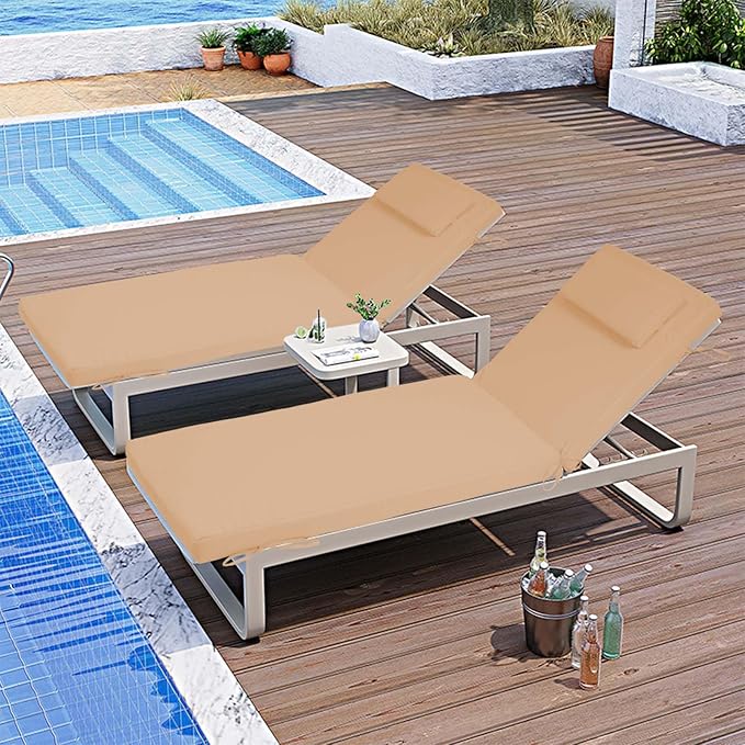 Chaise Lounge Cushions Outdoor Set of 2, 72x21x3 Lounge Chair Cushions for Outdoor Furniture, Patio Lounger Pads with Removable Cover for Pool, Deck, Lawn,Beige