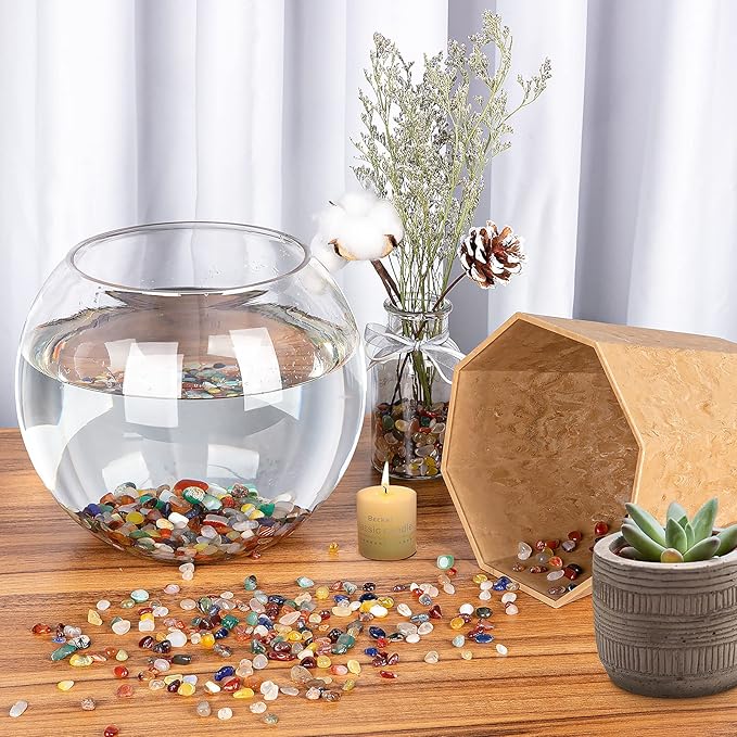 RIFNY Decorative Polished Rocks, 0.3" Gravel Rocks Crushed Crystal for Plant Flower Pots Succulents Cactus Bamboo Plant Vase Filler Aquarium Fish Tank Decorations and DIY Craft (3 LB, Colorful)