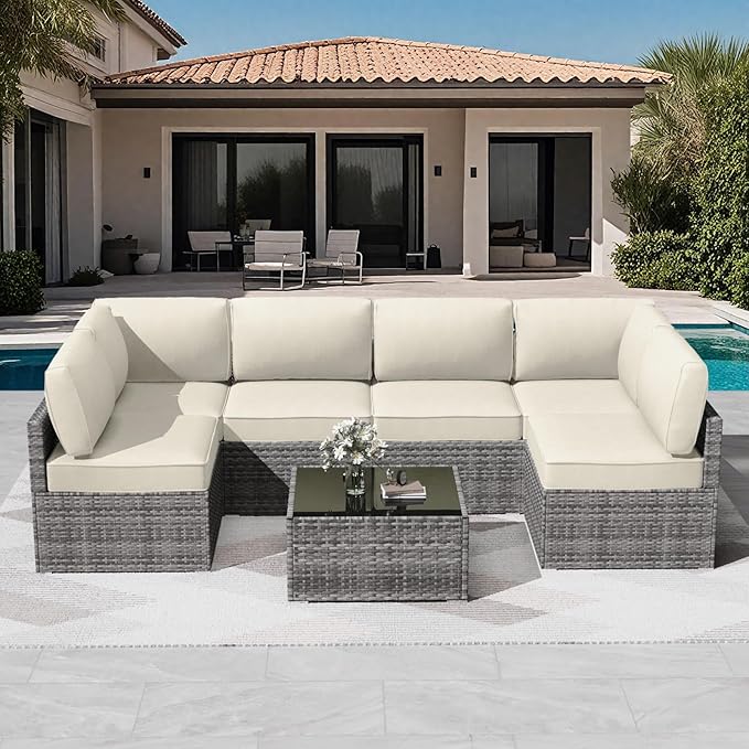 Patio Cushions for Outdoor Furniture,Water-Resistant Outdoor Cushions for 6 Seat Outdoor Sectinal,25.3"×25.3" Deep Seat Sofa Cushions, 14-Piece Outdoor Couch Cushions,Cream White