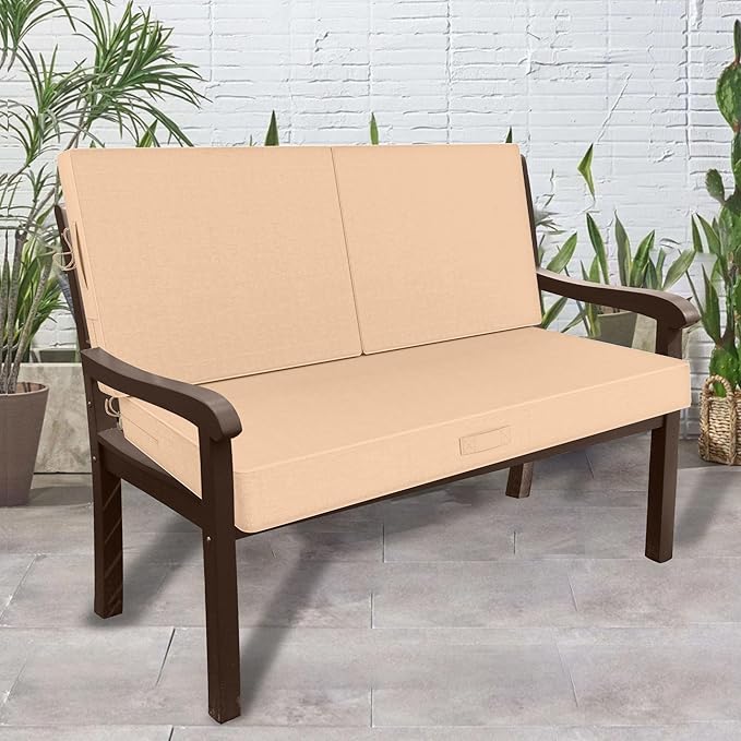46 x 24 Outdoor Loveseat Cushion Set, 3 Piece Seat Cushions for Patio Furniture,Fade Resistant,Water Repellent, Outdoor Cushion Set for Wicker Couch,Bench,Swing,Beige