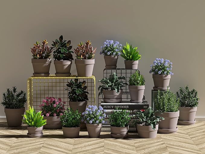 Fcacti 12 PCS Small Mini Grey Clay Pots with Drainage Holes,2.5inch Terra Cotta Pot Clay Ceramic Pottery Planter,Succulent Nursery Pot/Cactus Plant Pot,for Indoor/Outdoor Plants,Crafts,Wedding Favor