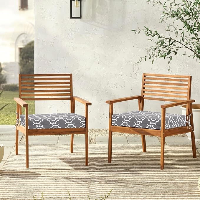 downluxe Outdoor Chair Cushions Set of 4 for Patio Furniture, Water-Resistant Square Corner Patio Chair Cushions with Ties, High Density Foam Outdoor Seat Cushion, 18.5" X 16" X 3", Grey Gourd