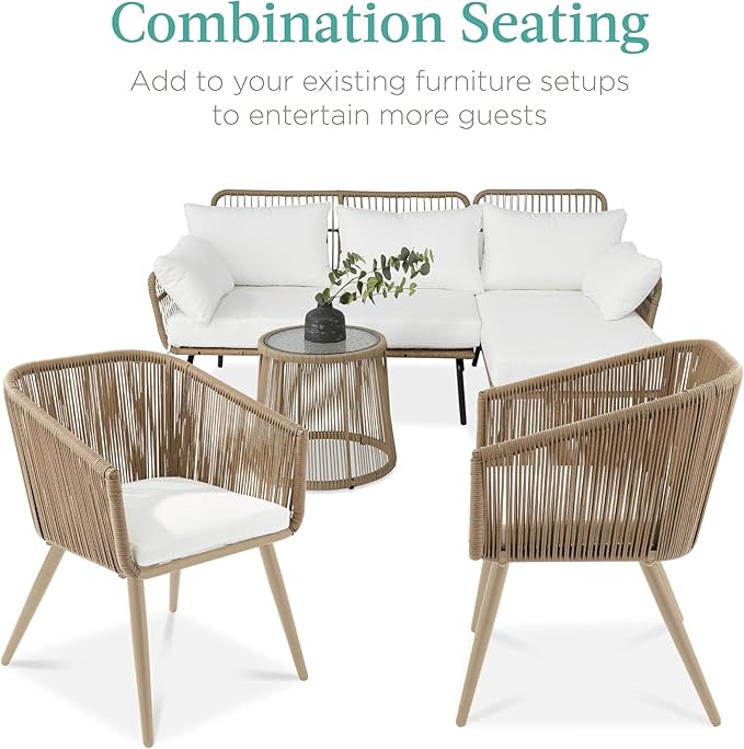 Best Choice Products Set of 2 Patio Dining Chairs, Outdoor Seating for Backyard, Poolside, Balcony w/Woven Wicker Design, 250lb Weight Capacity - Natural/Ivory/Natural