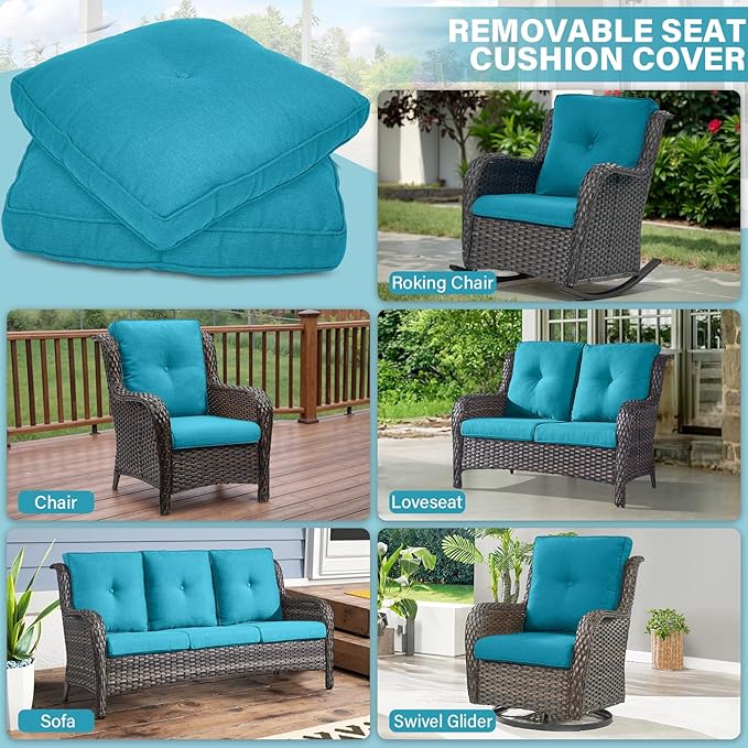 Outdoor Chair Cushions 9 Sets - 22*24" Patio Furniture Cushion with Removable Cover, 28D High Density Sponge Filling Outdoor Patio Cushion for Chair, Rocker, Sofa and Loveseat - Light Blue