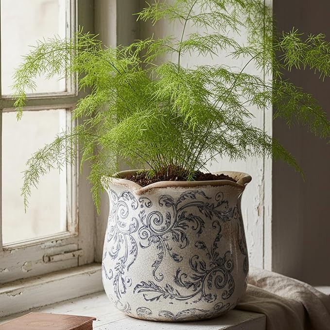 Ceramic Pots for Plants, Vintage Plant Pot with Drainage Hole, 6.11in. Planter for Indoor Plants, Crackle Glaze Finish Flower Pot, Perfect Tuscan Ceramic Planter for Gardening, Gray Swirls