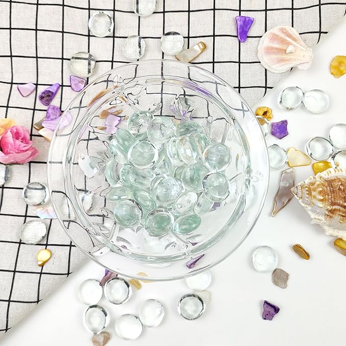 10LB Fire Pit Glass, 1000 PCS Clear Flat Glass Marbles for Vase, Decorative Clear Glass Pebbles Stones for Fish Tank Plant Floral Fountains Crafts and Centerpieces