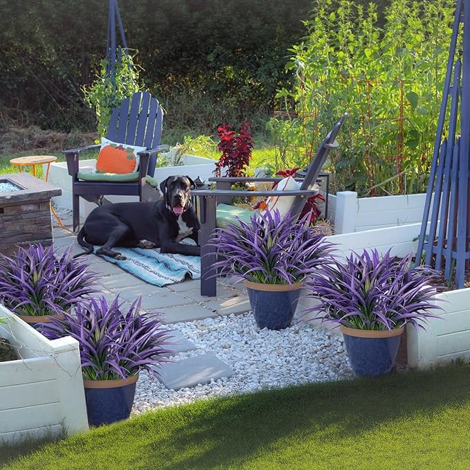 Ouddy Decor 20 Pcs Fake Outdoor Plants Artificial Grass Greenery Stems Faux Plastic Plants UV Resistant for Spring Summer Indoor Outside Garden Hanging Planter Porch Window Box Home Decor, Purple