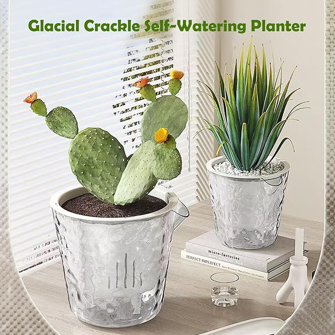 3-Pack Self Watering Plant Pots, 5 Inch Clear Flower Pots with Drainage Holes, Tray and Rope, Plastic Self Watering Planters for Indoor Outdoor Garden Plants, African Violet, Herbs