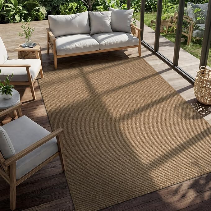 CAMILSON Easy Jute Rug 5x7, Indoor Outdoor Natural Color Farmhouse Area Rugs for Living Room Patio and Kitchen Rug, Solid Boho Woven Design, Easy-Cleaning, Washable Outside Carpet Alfombras (5 x 7)