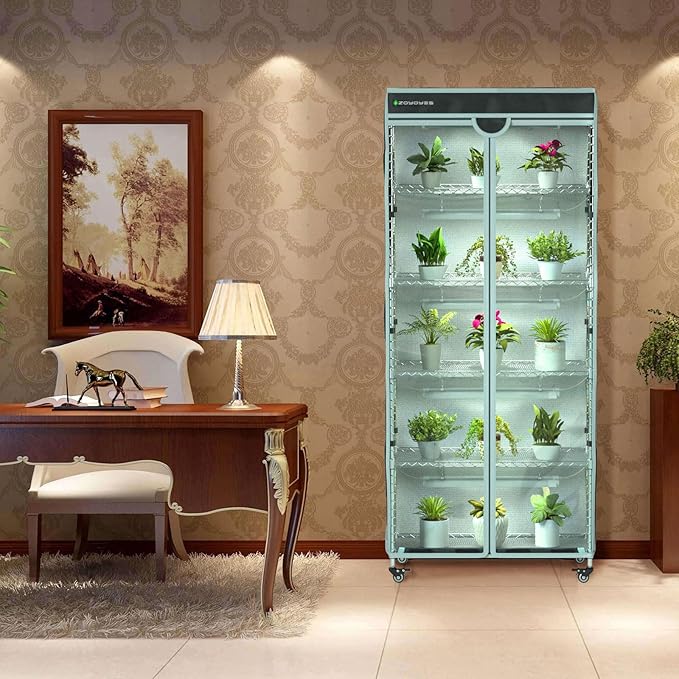 Indoor Greenhouse 6-Tier Plant Rack with Cover, 5 T8 Grow Lights, Thermometer & Timer – Seedlings, Flowering, Herbs & Vegetables, Indoor Gardening, Easy Assembly 30" W x 14" D x 72" H