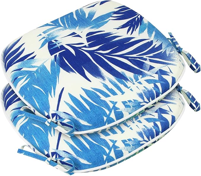 SleepMan Outdoor 17"x16" Chair Cushions with Ties Set of 2, Water Resistant All Weather U-Shape Seat Pads for Patio Garden Furniture Indoor Fade Resistant Patio Cushions (Blue Bamboo)