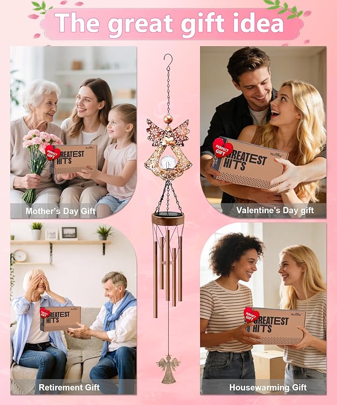 Wind Chimes Outdoor Indoor Decor: Melodious Valentines Day Gifts for Her Wife Women Mom Grandma Birthday - Weatherproof Metal Outdoor Decor Easy Hanging for Garden Patio Tree Window Memorial