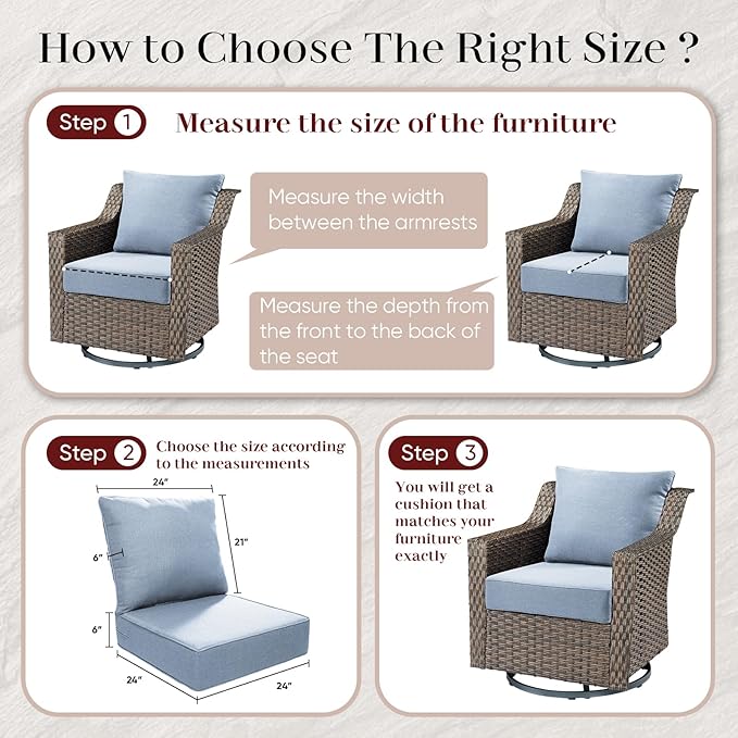Luxury Outdoor Seat Cushion Set-24 x 24 x 6 Inch Outdoor Chair Cushions Set of 2 with Water Resistant & Removable Cover Outdoor Cushions for Patio Furniture Chair Sofa Couch