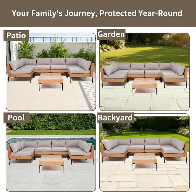 14Piece Outdoor Sofa Cushion Replacement, Patio Furniture Waterproof Cushion with Zippers, fit 6-Seat Outdoor Wicker Rattan Sectional Couch (Light Gray, 23.6"x23.6"x3.9")