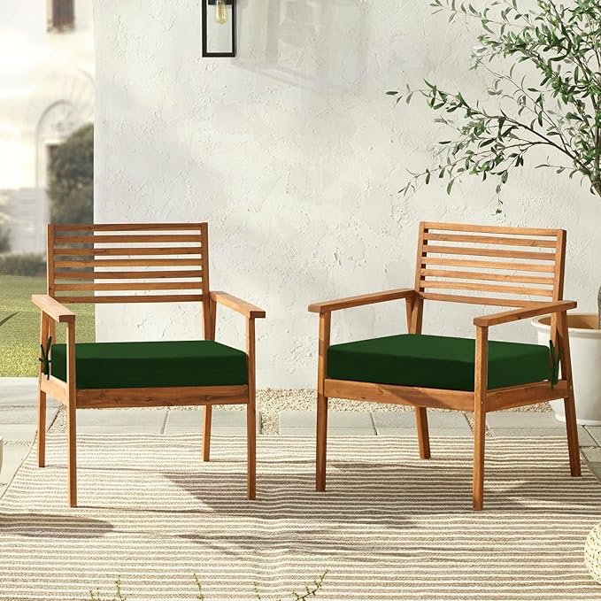downluxe Outdoor Chair Cushions Set of 4 for Patio Furniture, Water-Resistant Square Corner Patio Chair Cushions with Ties, High Density Foam Outdoor Seat Cushion, 18.5" X 16" X 3", Forest Green