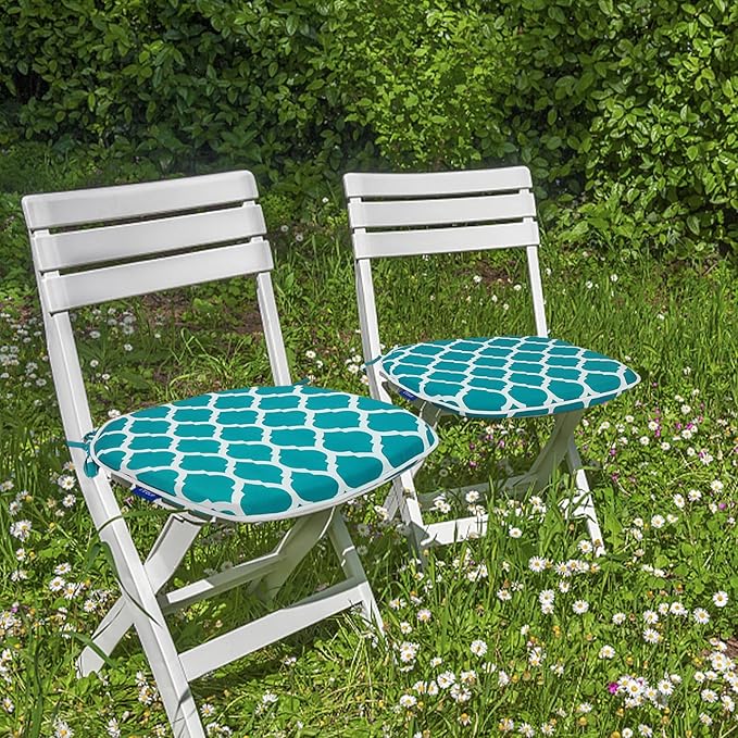 SleepMan Outdoor 17"x16" Chair Cushions with Ties Set of 2, Water Resistant All Weather U-Shape Seat Pads for Patio Garden Furniture Indoor (Set of 2, Aqua Plaid)