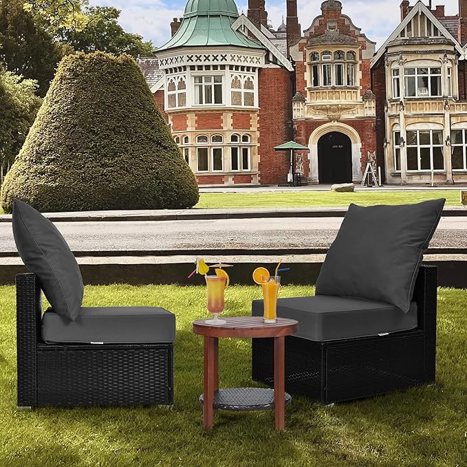 Giantex Patio Cushion Set, Deep Seat and Back Cushion, Outdoor Chair Pads with Ties, Cushion Replacement for Patio Furniture, Waterproof and High Resilient, 6 Inch Thick Indoor Floor Cushion