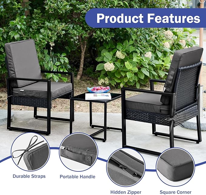 Outdoor Cushions, Outdoor Chair Cushions 19x19x3 Inch, Cushions for Outdoor Furniture with Removable Cover, Waterproof & Fade Resistant Outdoor Seat Cushions for Patio, Lawn, Dark Grey