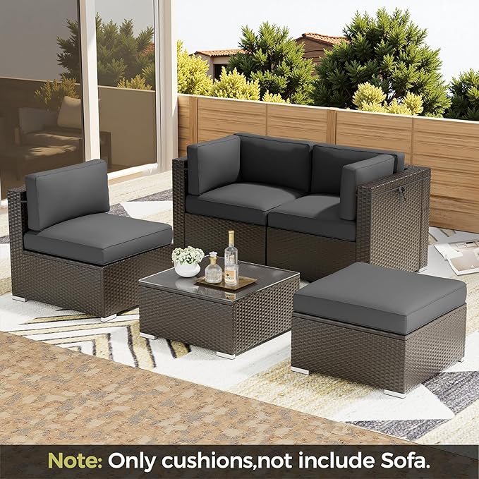 Oakcloud Oakmont Outdoor Replacement Cushions for Patio Furniture,Water-Resistant Cushion for Patio Conversation Set,9-Piece Cushions for 4-seat Outdoor Sectional Sofa(Dark Grey)