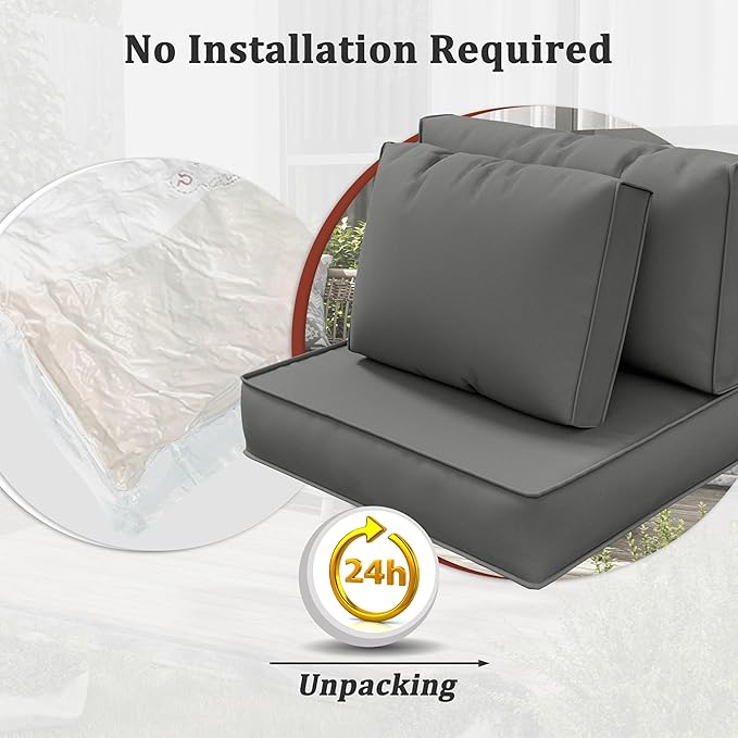 14-Piece Outdoor Cushions for Patio Furniture Thick Outdoor Chair Cushions 5" Foam High-Density Water-Resistant Deep Seat Cushion for 6-Seat Sectional Sets Liner&Cover Light Grey