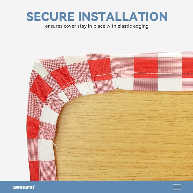 Picnic Table Cover and Bench Covers, Fitted Tablecloth Cover with Elastic Edge, Water and Oil Proof, for Outdoor, Garden, Camping, 72x28 Inch, 3 Pieces Set, Red & White