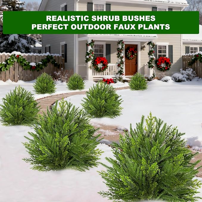 2 Pack Artificial Cypress Topiary Ball Trees with Ground Spike, 24" Norfolk Fake Bushes Shrubs UV Resistant Faux Plants Greenery for Outdoor Planters Garden Front Porch Pot Urn Fillers Spring Decor