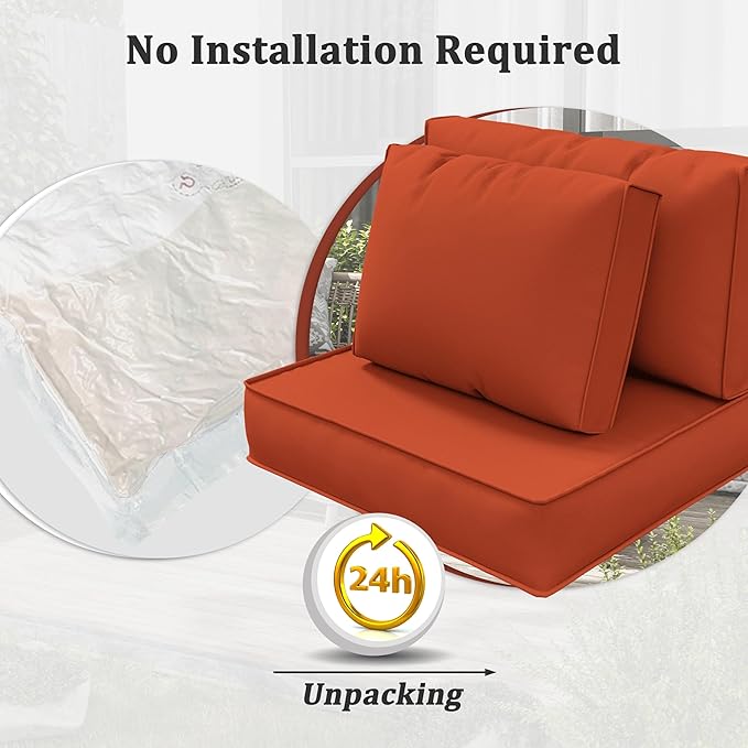 14-Piece Outdoor Cushions for Patio Furniture Thick Outdoor Chair Cushions 5" Foam High-Density Water-Resistant Deep Seat Cushion for 6-Seat Sectional Sets Liner&Cover Orange