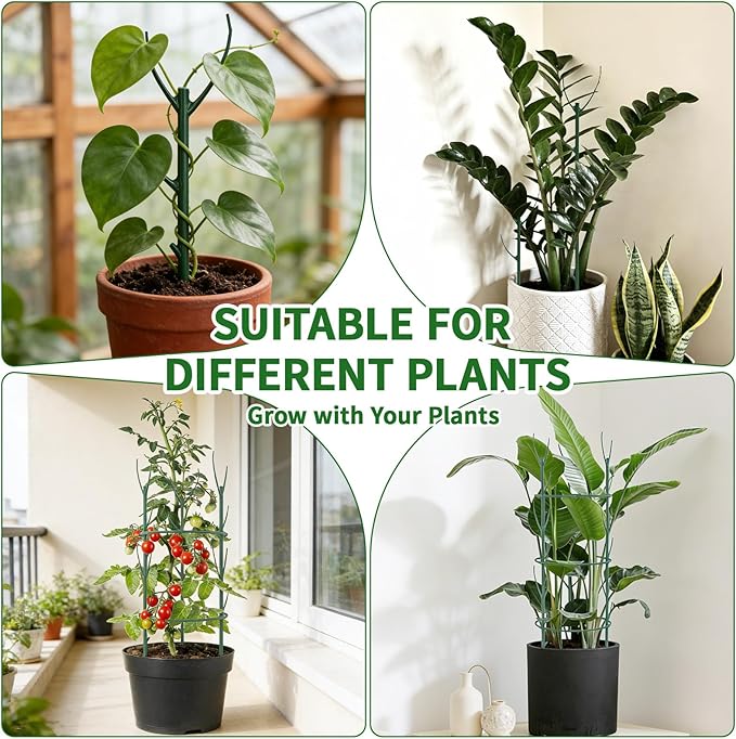 30Pcs Plant Stakes for Indoor Plants, Stackable Monstera Stake with Stem Supports & Garden Wire for Monstera, Pothos, Money Plant, Outdoor Plants