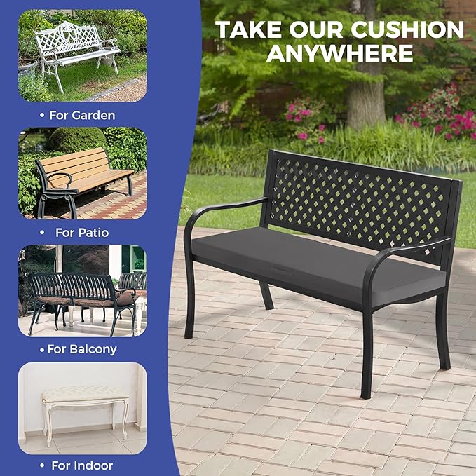 Outdoor Bench Cushions for Outdoor Furniture, 59x18x3 Inch, Waterproof Bench Pillow, Fade Resistant Long Bench Seat Pads for Garden, Indoor, Porch Swing, Dark Grey