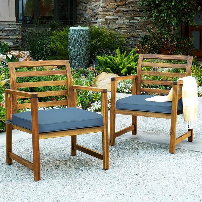 GUEGLSA Patio Seat Cushions 18 inch,Waterproof Square Chair Pad with Ties,18''x18'' Indoor Outdoor Chair Cushion for Garden Furniture,Set of 2,Blue