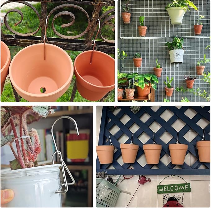 20 Packs Terracotta Pots Hanger Hooks,Sturdy Thick Stainless Steel Plant Hanger,Flower Pot Holders for Clay Pots,Wall and Fence Mounted Plant Hanging Holder for Terra Cotta Pot(Vertical Hang,20Pack)