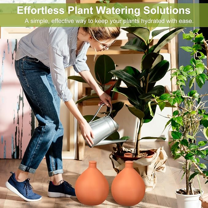 2 Pcs Watering Pots Large Terracotta Watering Pots with Lid 102 oz Terra Cotta Self Watering Pots Water Dripper Automatic Plant Irrigation Devices System for Indoor Outdoor Plants