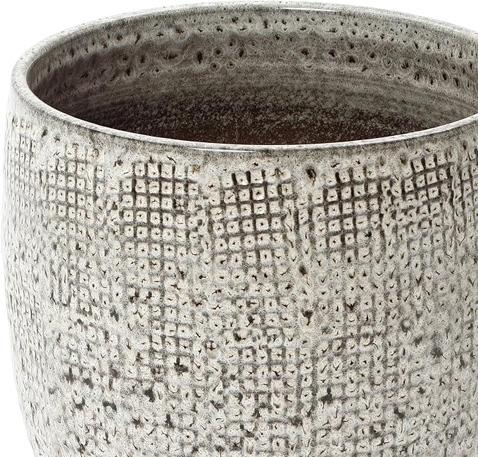 LuxenHome 12" Dia Large Ceramic Pots for Plants, Modern Gray Grid-Pattern Glazed Ceramic Planters Pots for Outdoor Plants with Drainage Hole and Plug, Round Indoor Flower Pot for Home Garden Patio