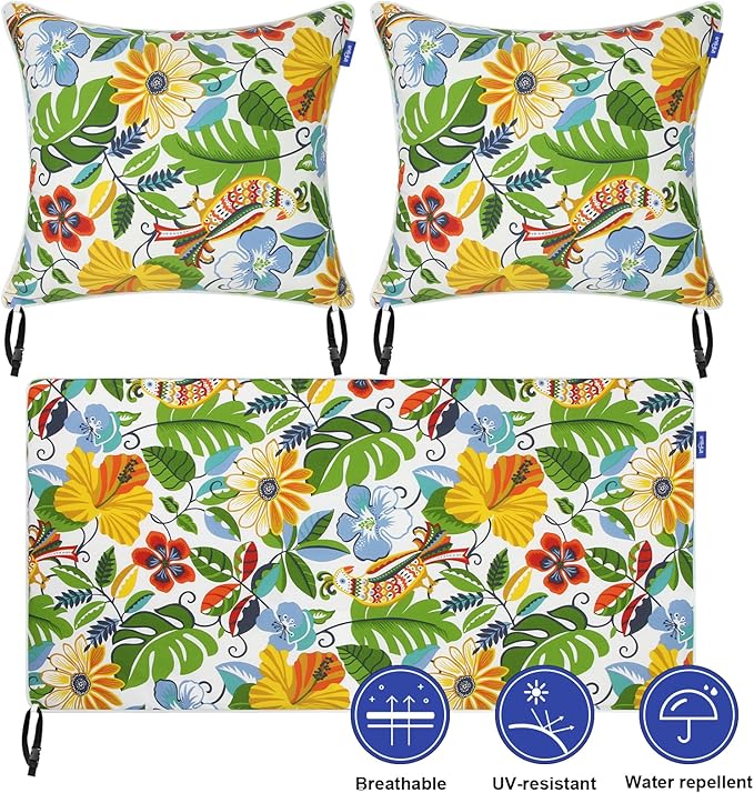 Outdoor Loveseat Cushion Set 44''x24'', Outdoor Cushions for Patio Furniture with Fastness Cover, Water Repellent Outdoor Seat Cushion and Couch Back Cushions for Bench, Swing (Flower World, 2 Sets)