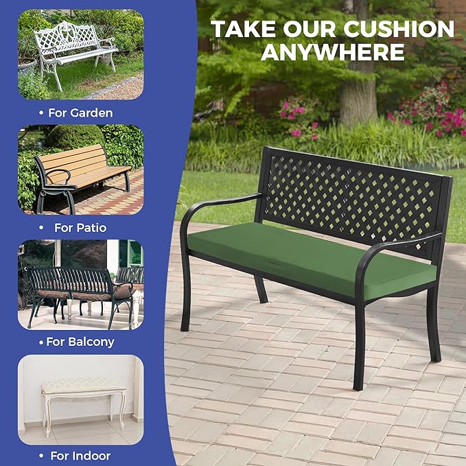 Outdoor Bench Cushions for Outdoor Furniture, 45x18x3 Inch, Waterproof Bench Pillow, Fade Resistant Long Bench Seat Pads for Garden, Indoor, Porch Swing, Army Green